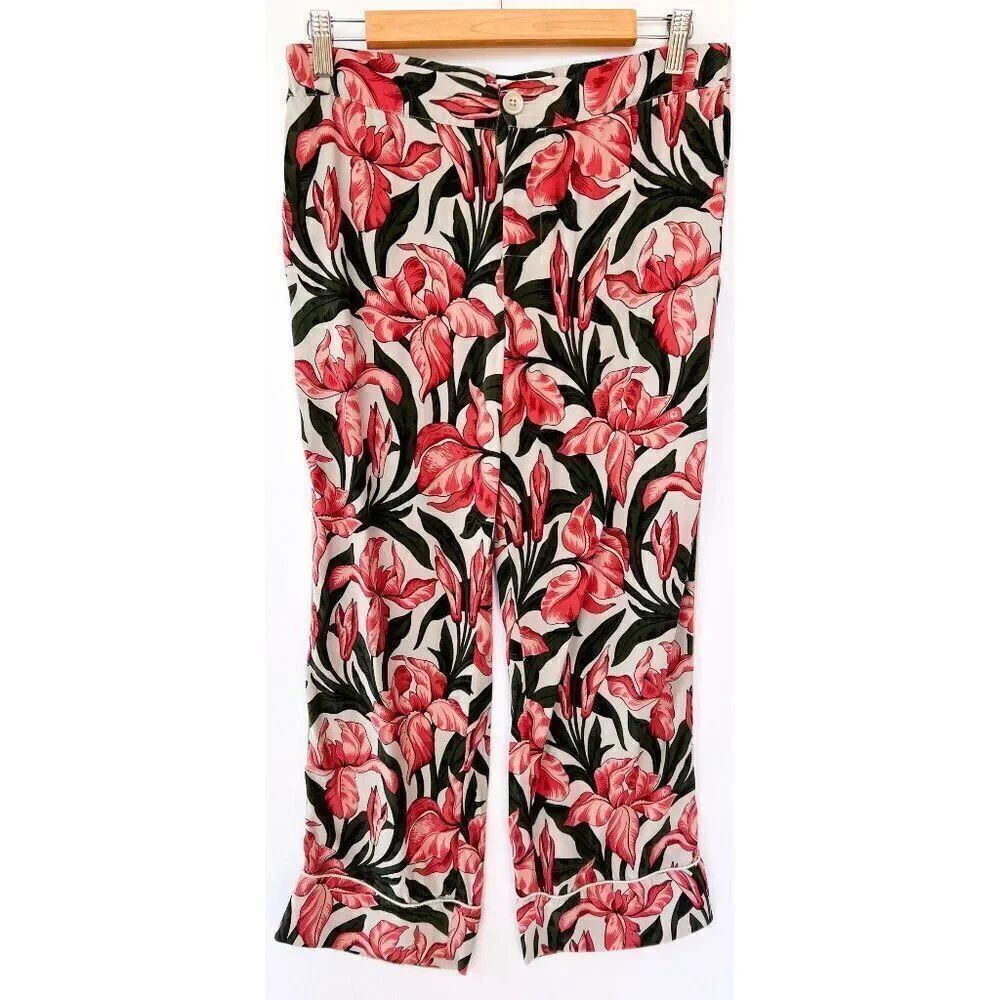 Equipment Femme Pink Adalyn Iris Floral Print 100% Silk Pants XS